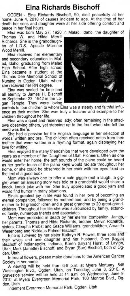 Elna Richards Bischoff obit