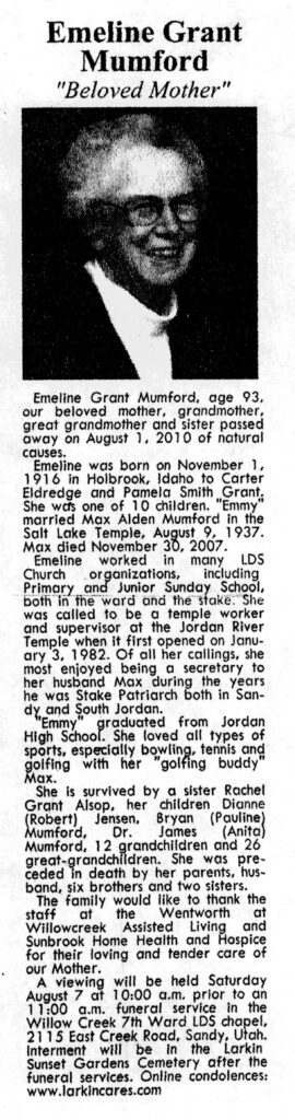 Emeline Grant Mumford obit
