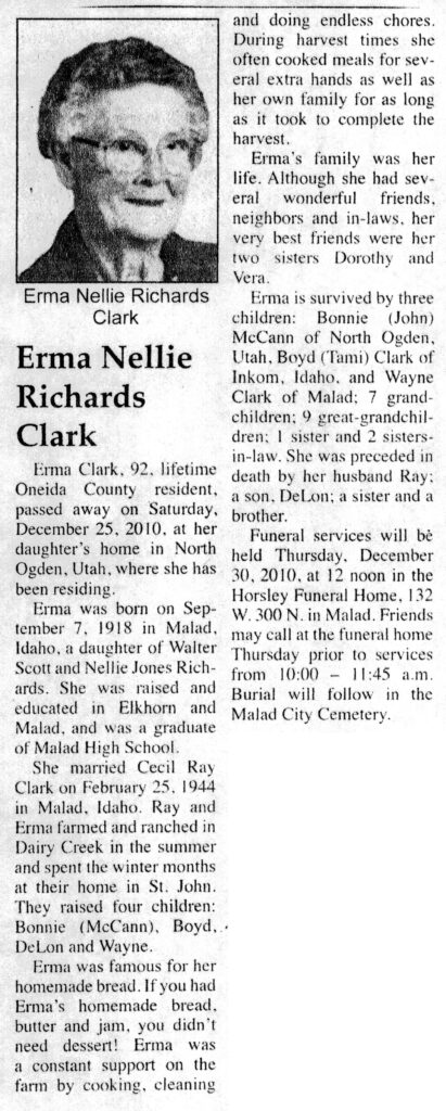 Erma Nellie Richard Clark obit