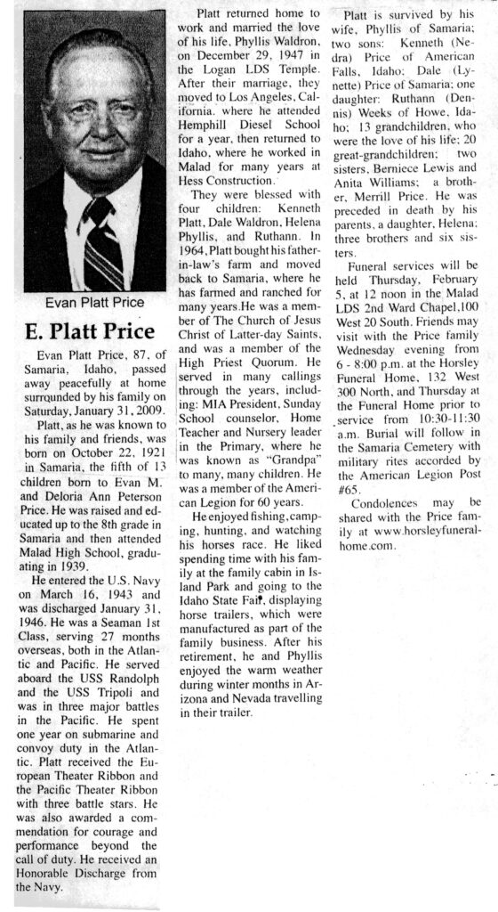 Evan Platt Price obit