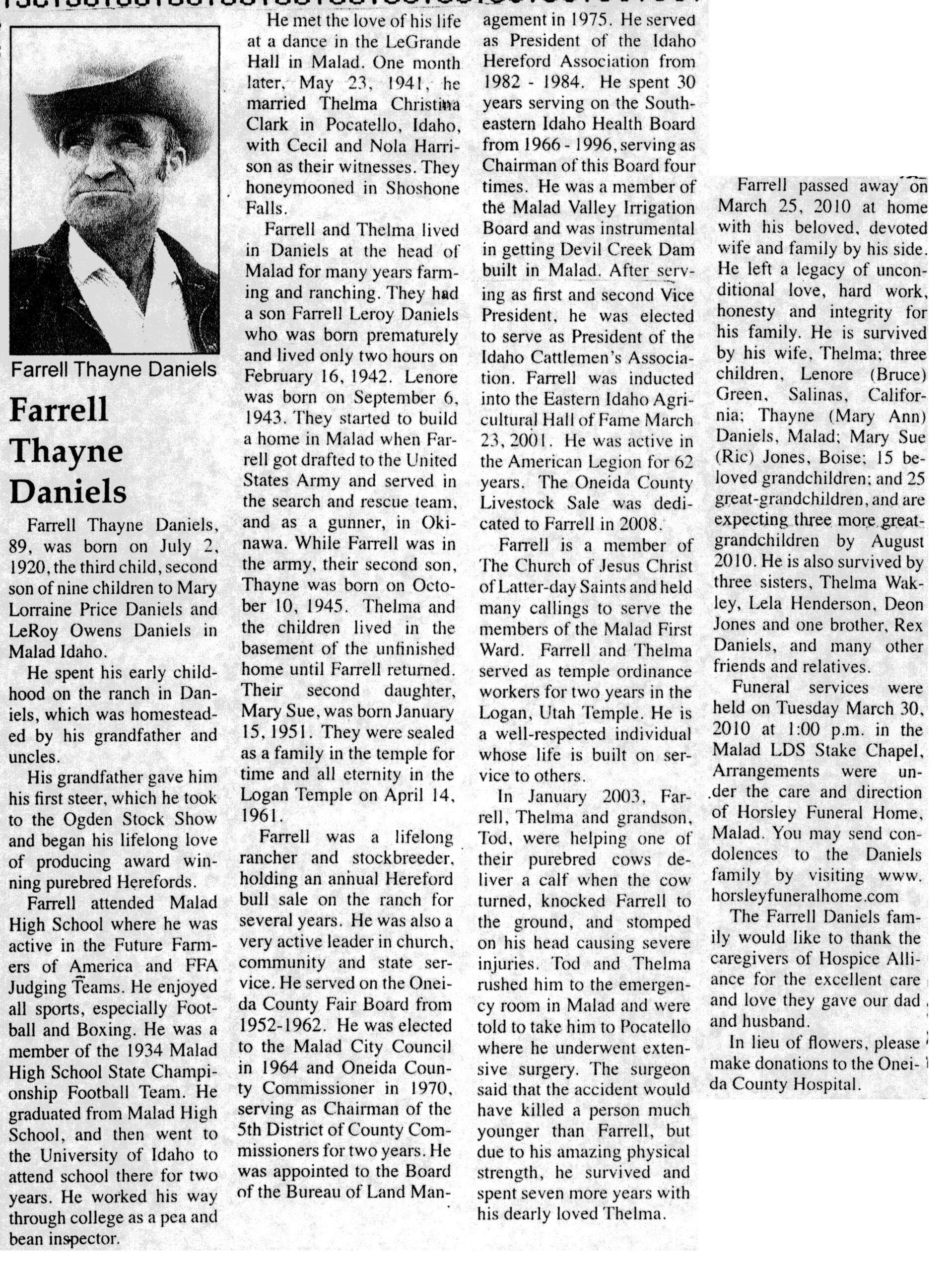 Farrell Thain Daniels obit
