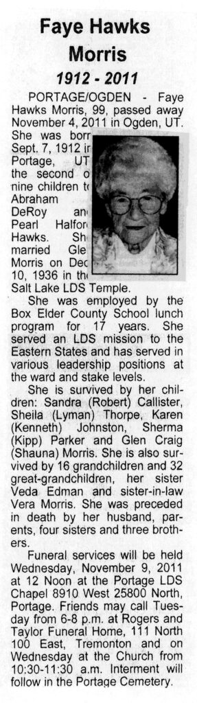 Faye Hawks Morris obit