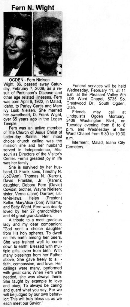Fern N Wight obit