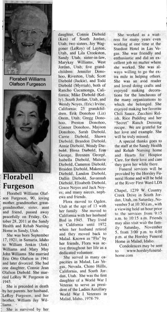 Florabell Williams Olafson Furgeson obit