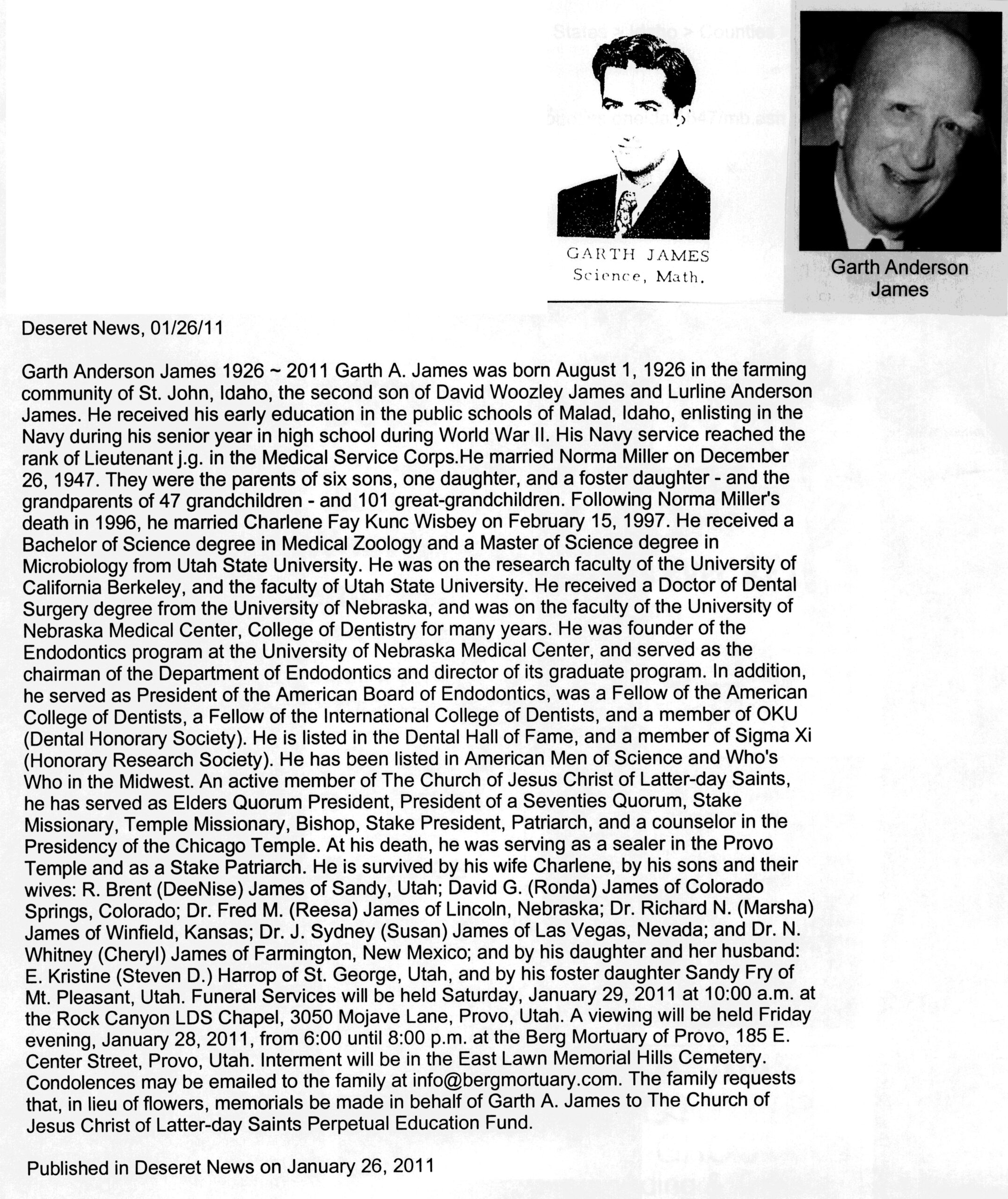 Garth Anderson James obit