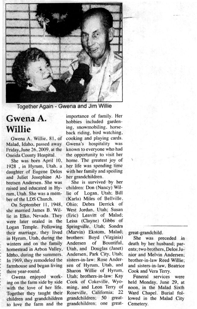 Gwena Lee Anderson Willie obit