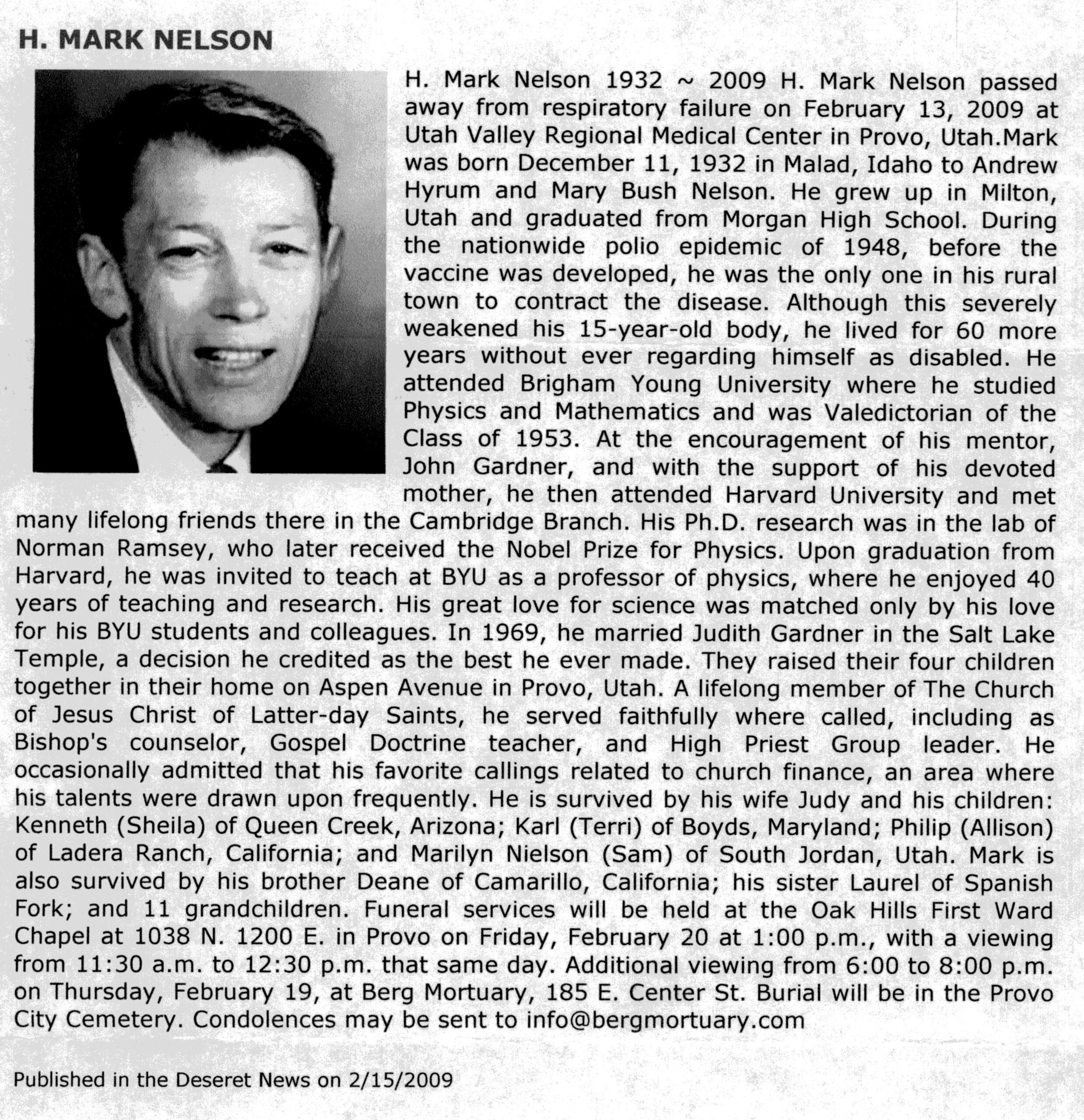 H Mark Nelson obit