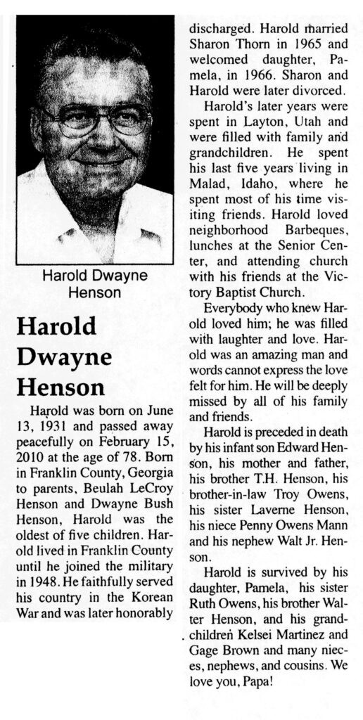 Harold Dwayne Henson obit