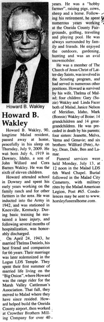 Howard B Wakley obit