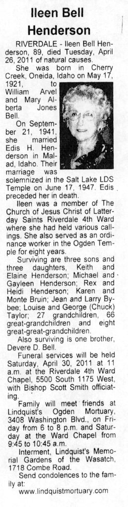 Ileen Bell Henderson obit