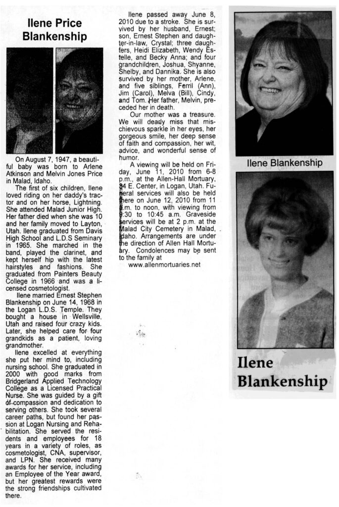 Ilene Price Blankenship obit