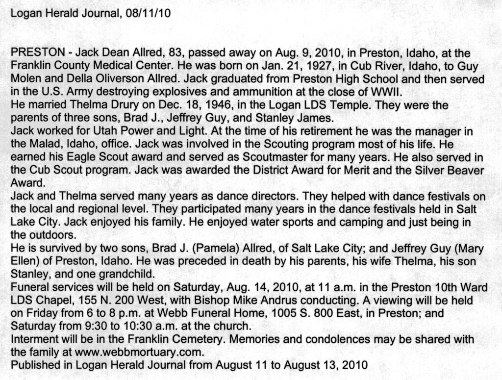 Jack Dean Allred obit
