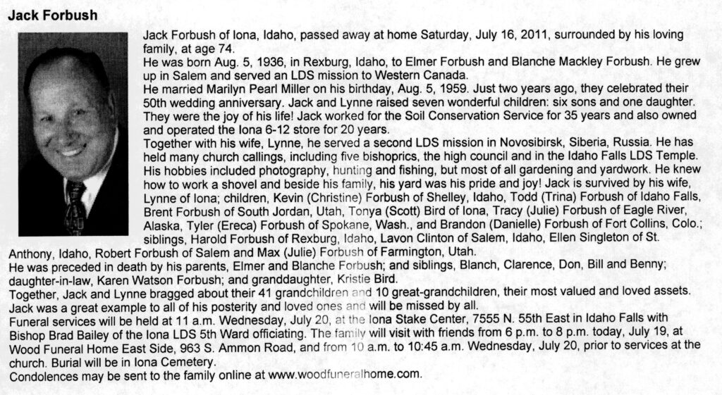 Jack Forbush obit