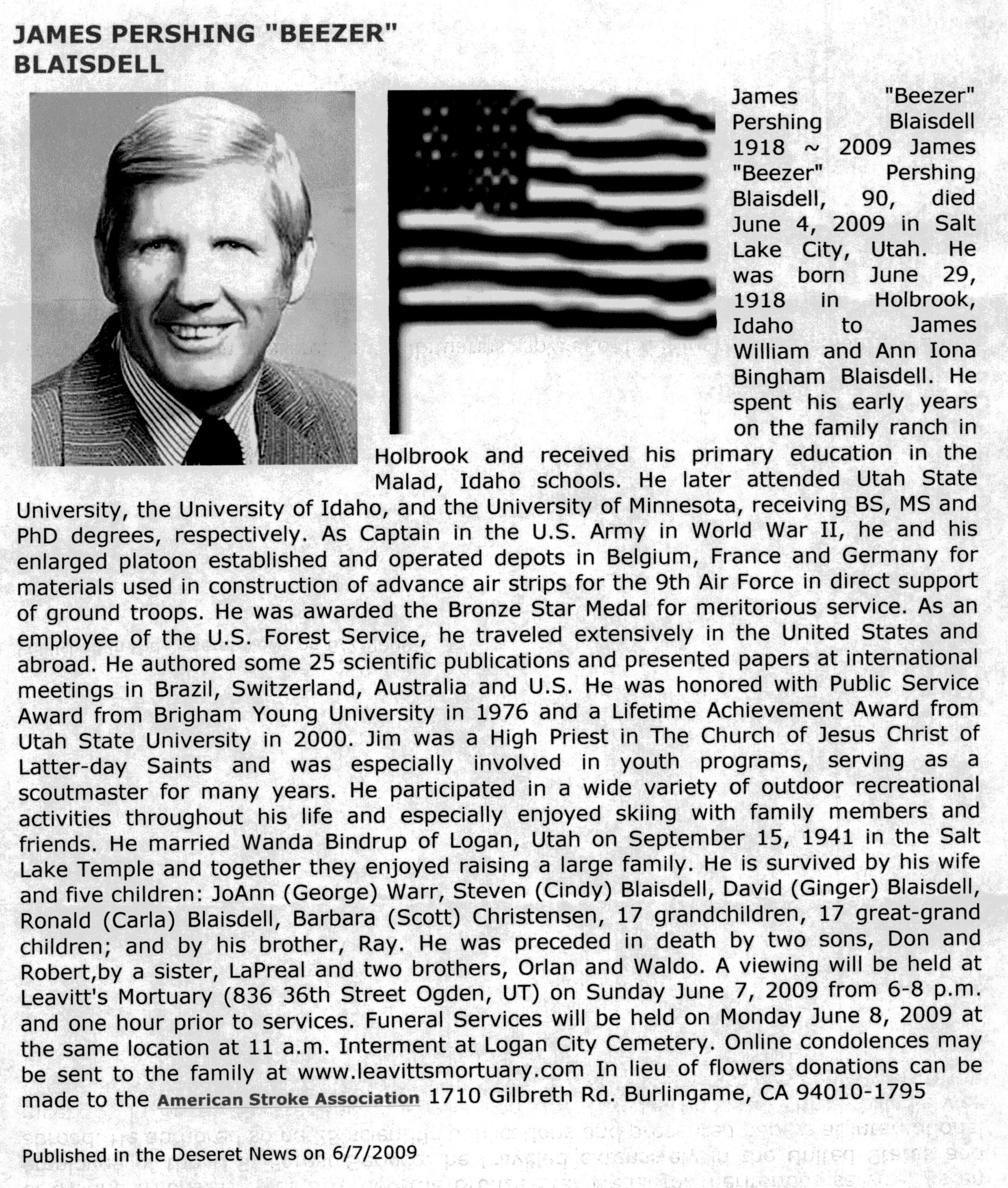 James Pershing (Beezer) Blaisdell obit