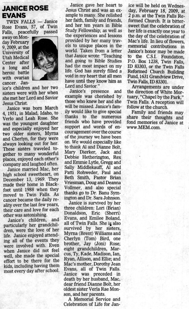 Janice Rose Evans obi