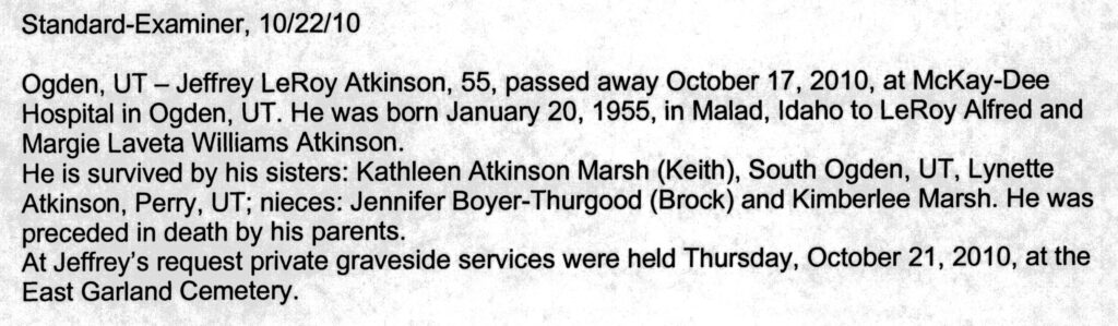 Jeffrey LeRoy Atkinson obit