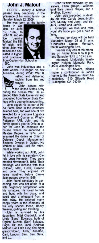 Johnny J Malouf obit