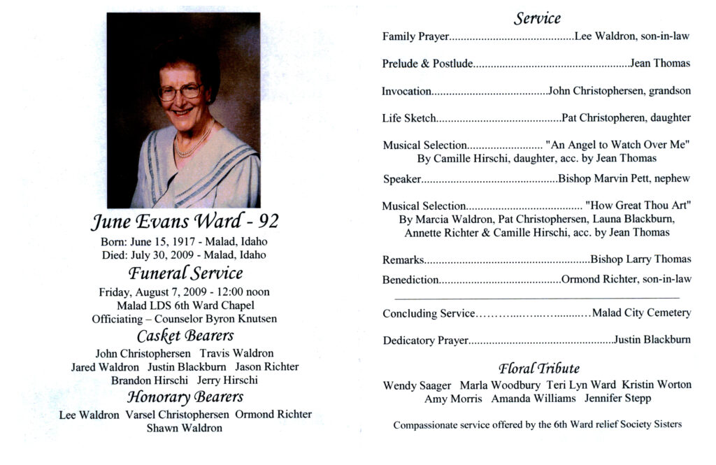June Evans Ward Program