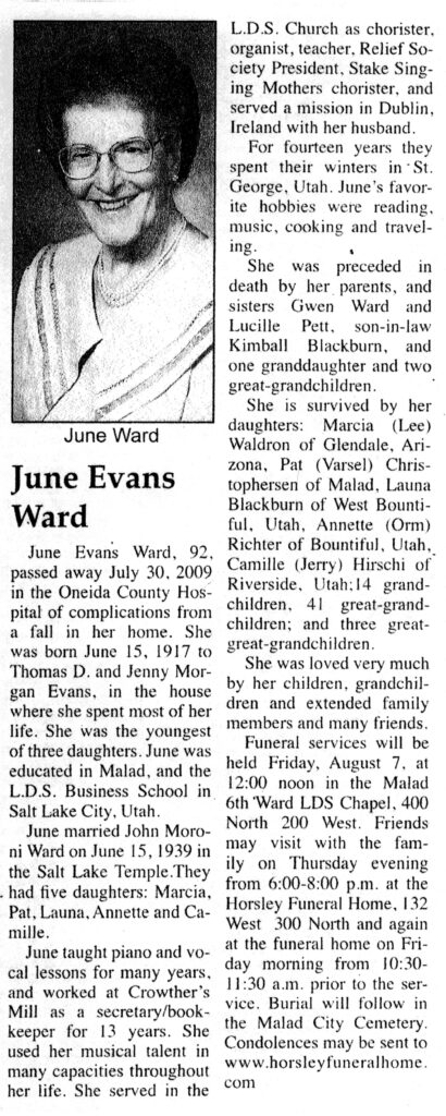 June Evans Ward obit