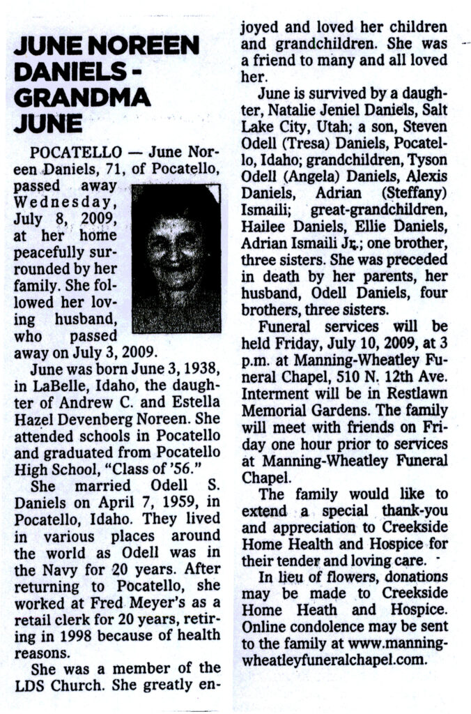 June Noreen Daniels obit
