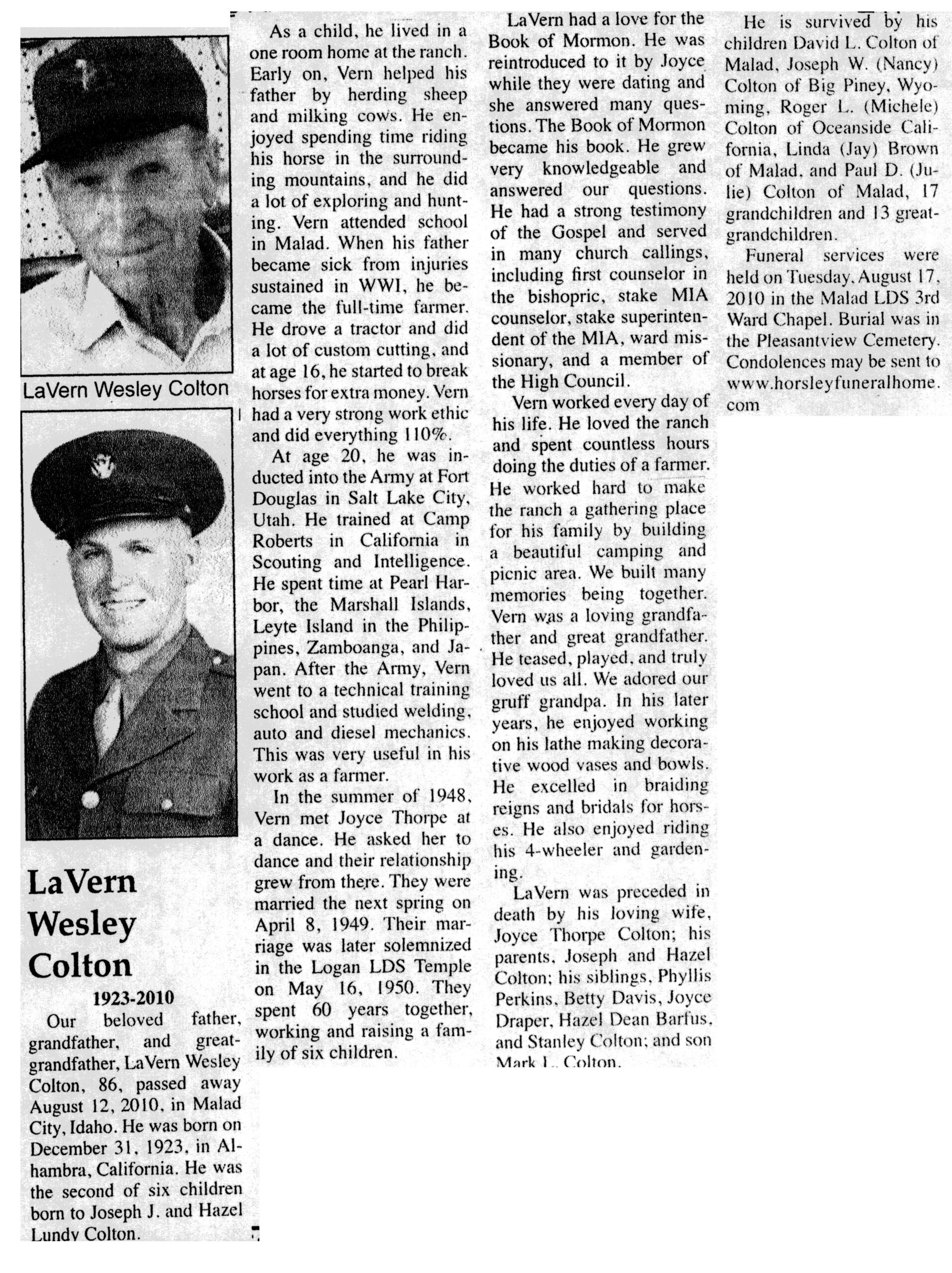 LaVern Wesley Colton obit