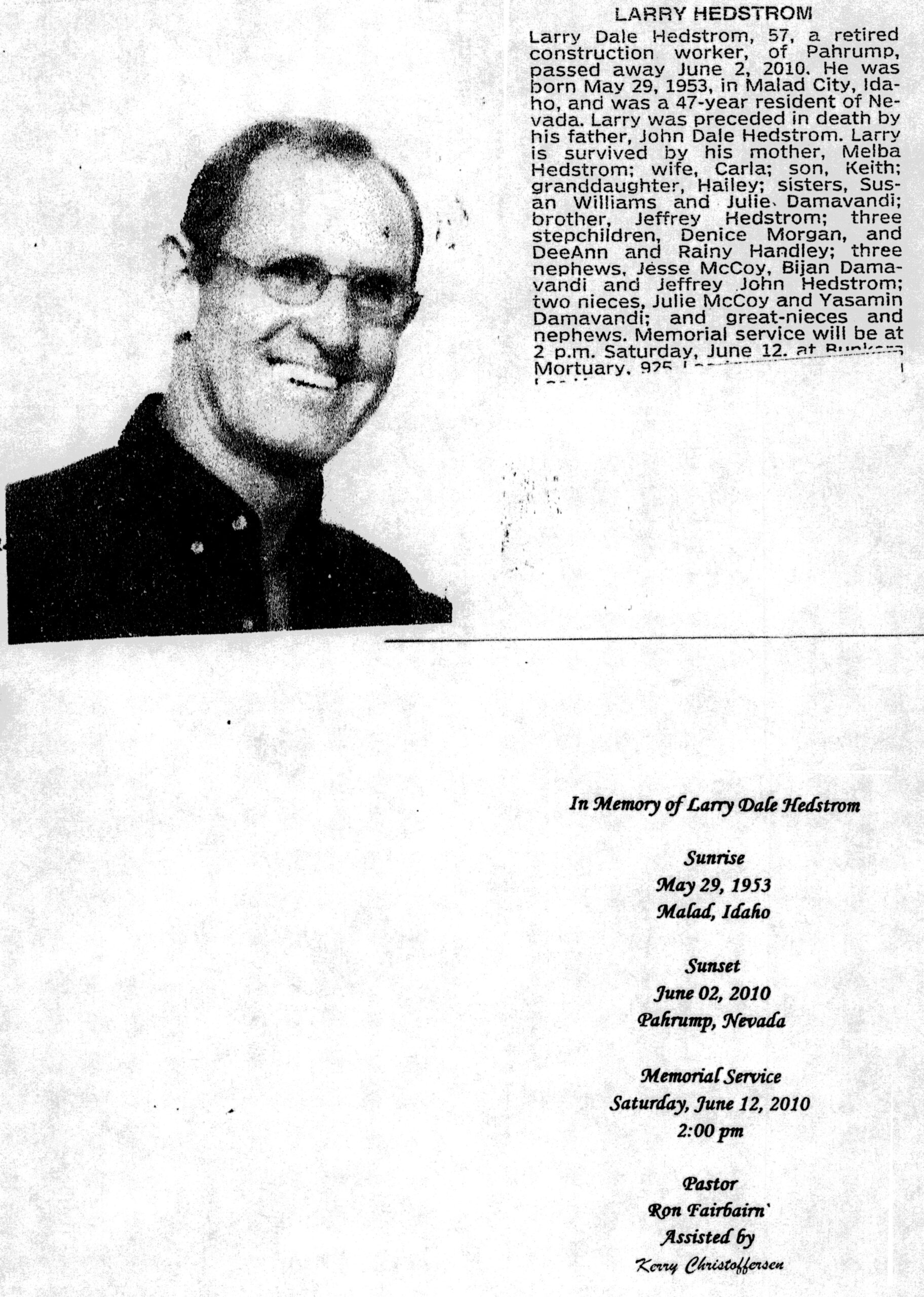 Larry Dale Hedstrom obit