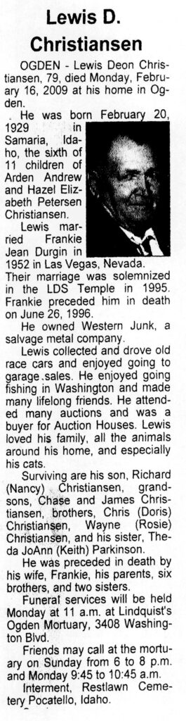 Lewis Deon Christiansen obit