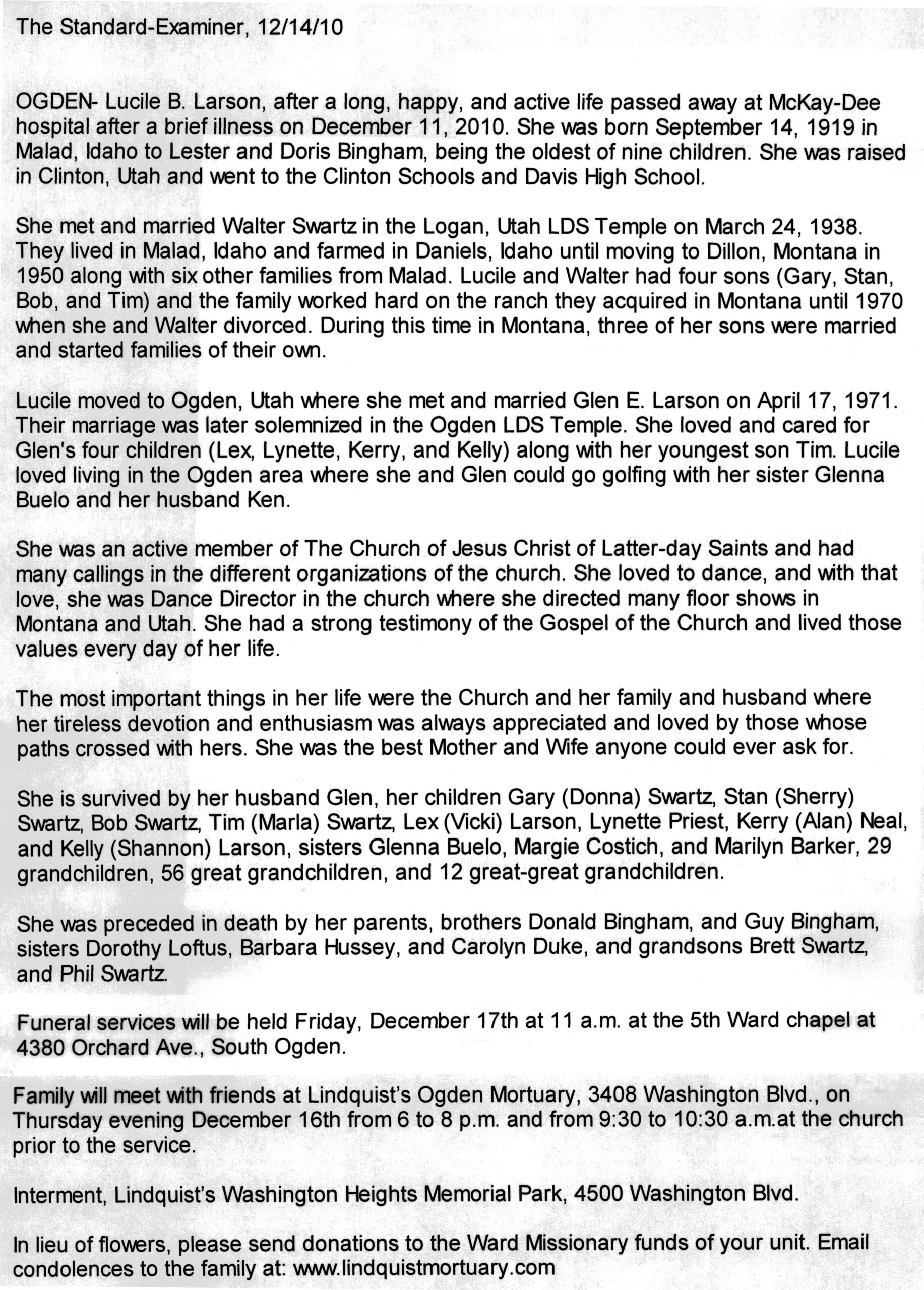 Lucile B Larson obit