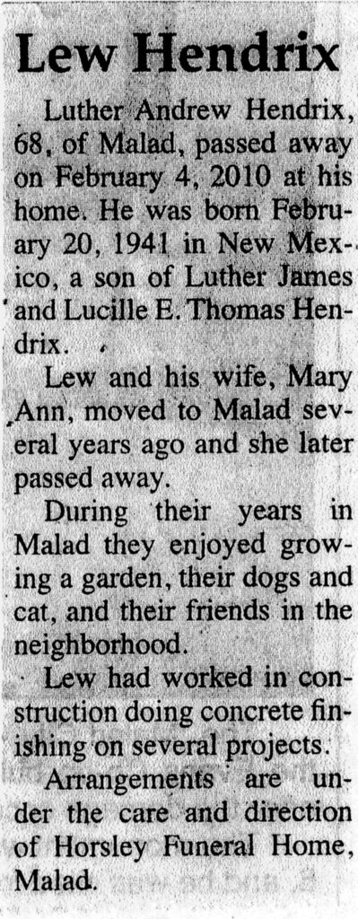 Luther Andrew Hendrix obit