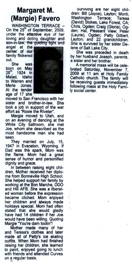 Margaret M (Margie) Favero obit