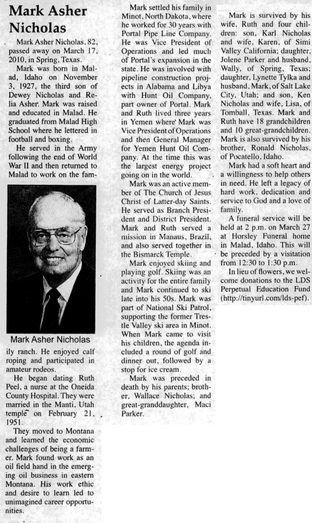 Mark Asher Nicholas obit