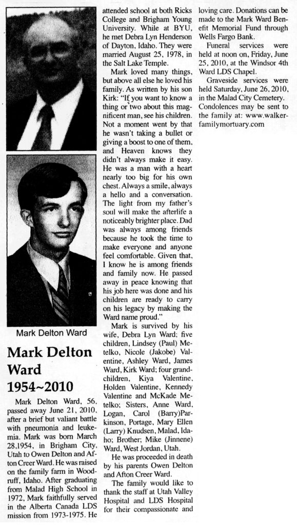 Mark Delton Ward obit