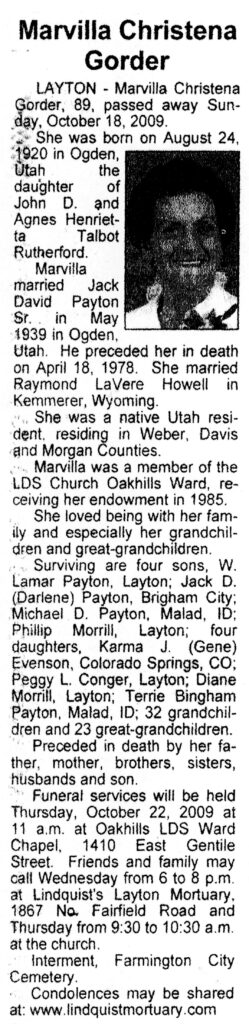 Marvilla Christena Gorder obit