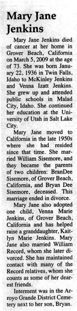 Mary Jane Jenkins obit
