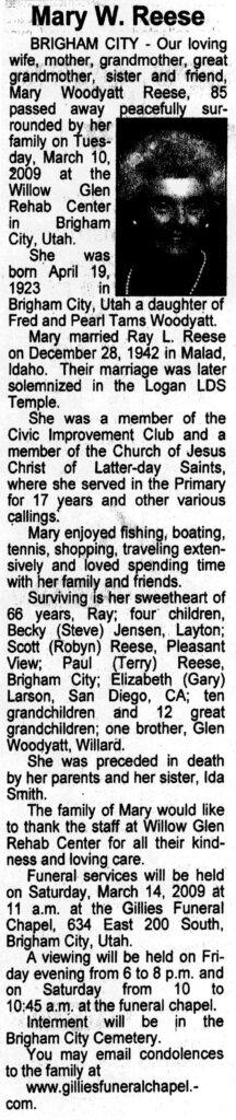 Mary Woodyatt Reese obit