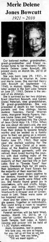 Merle Delene Jones Bowcutt obit