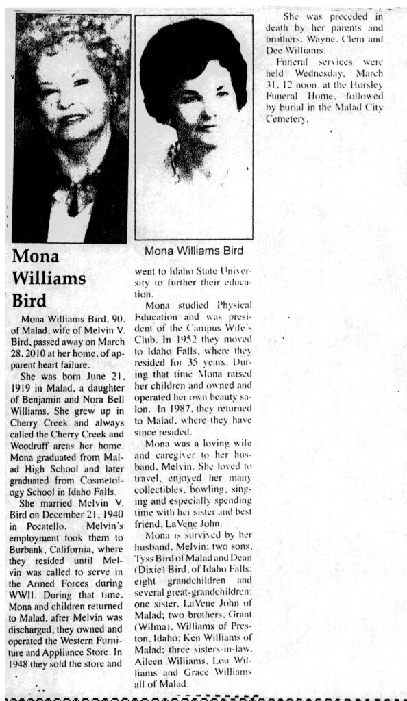 Mona Williams Bird obit