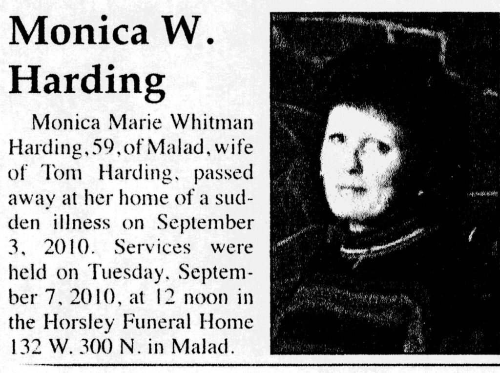 Monica Marie Whitman Harding funeral notice
