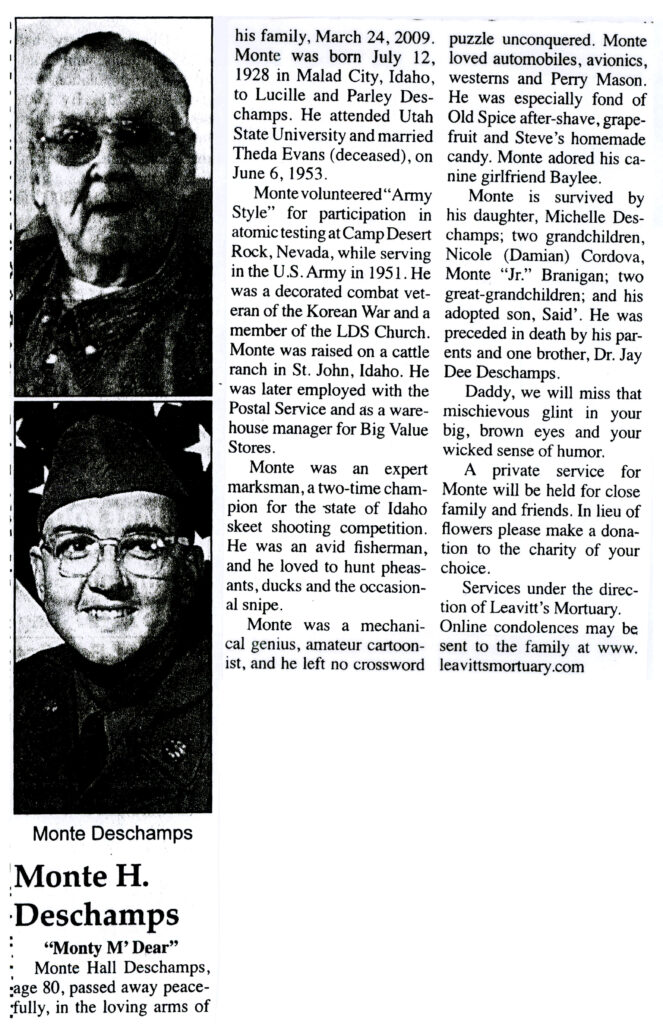 Monte Hall Deschamps obit
