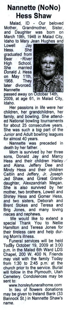 Nannette (NoNo) Hess Shaw obit