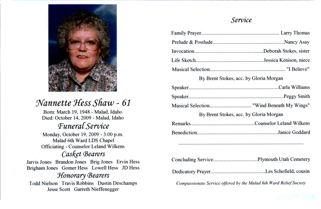 Nannette (NoNo) Hess Shaw program