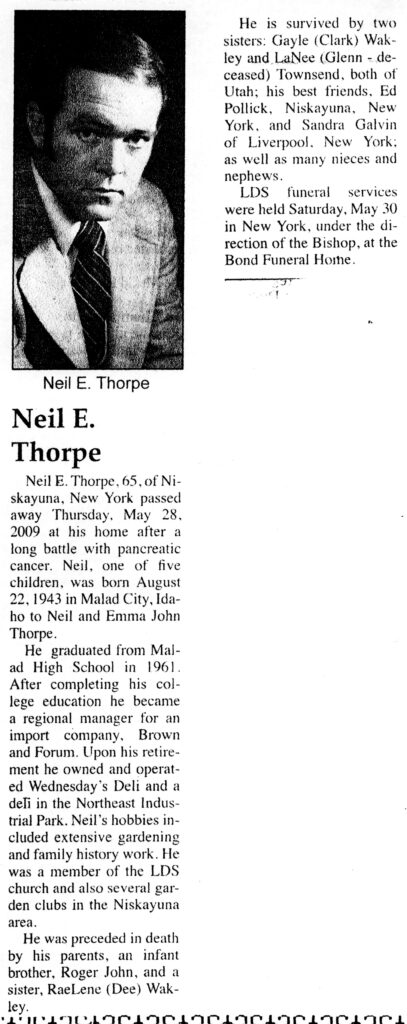 Neil E Thorpe obit