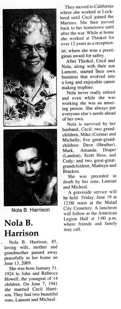 Nola B Harrison obit