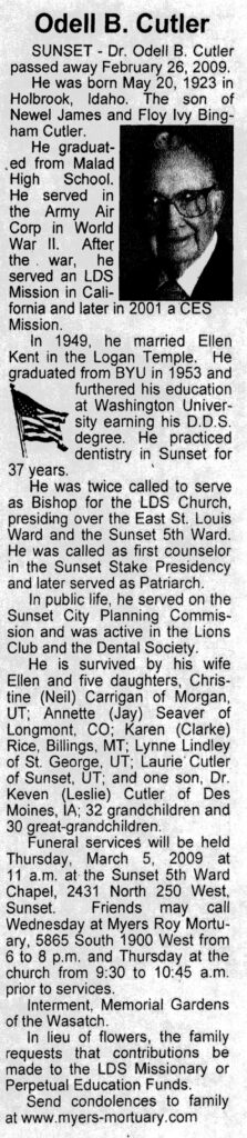 Odell B Cutler obit2