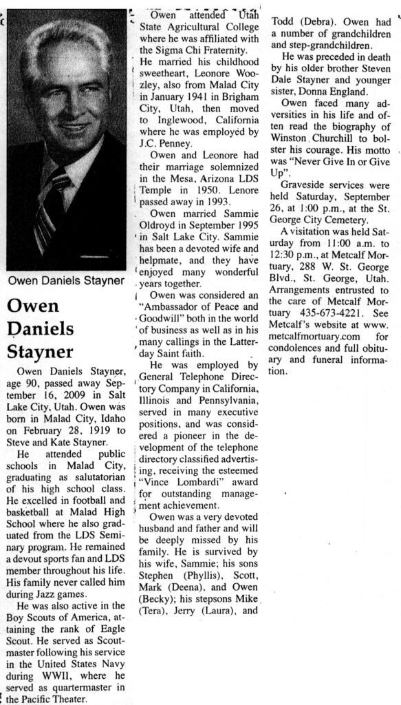 Owen Daniels Stayner obit