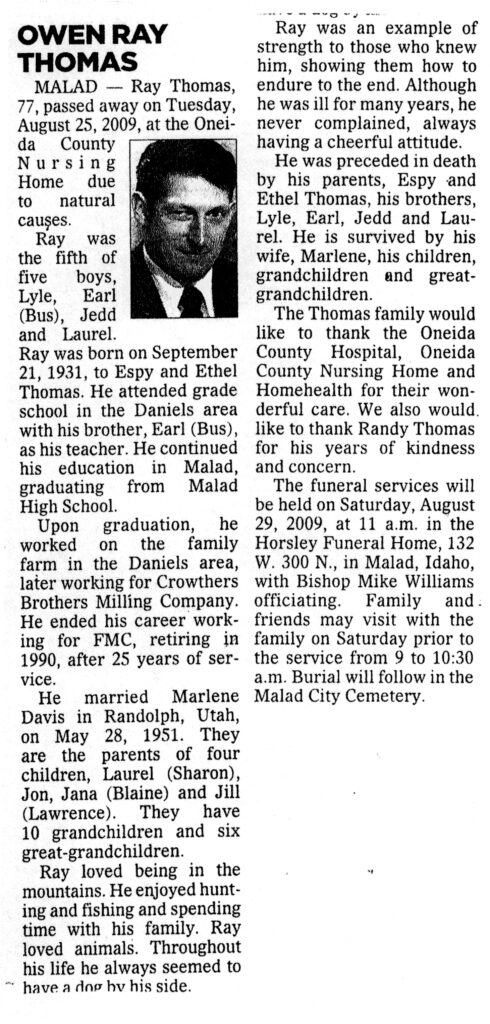 Owen Ray Thomas obit