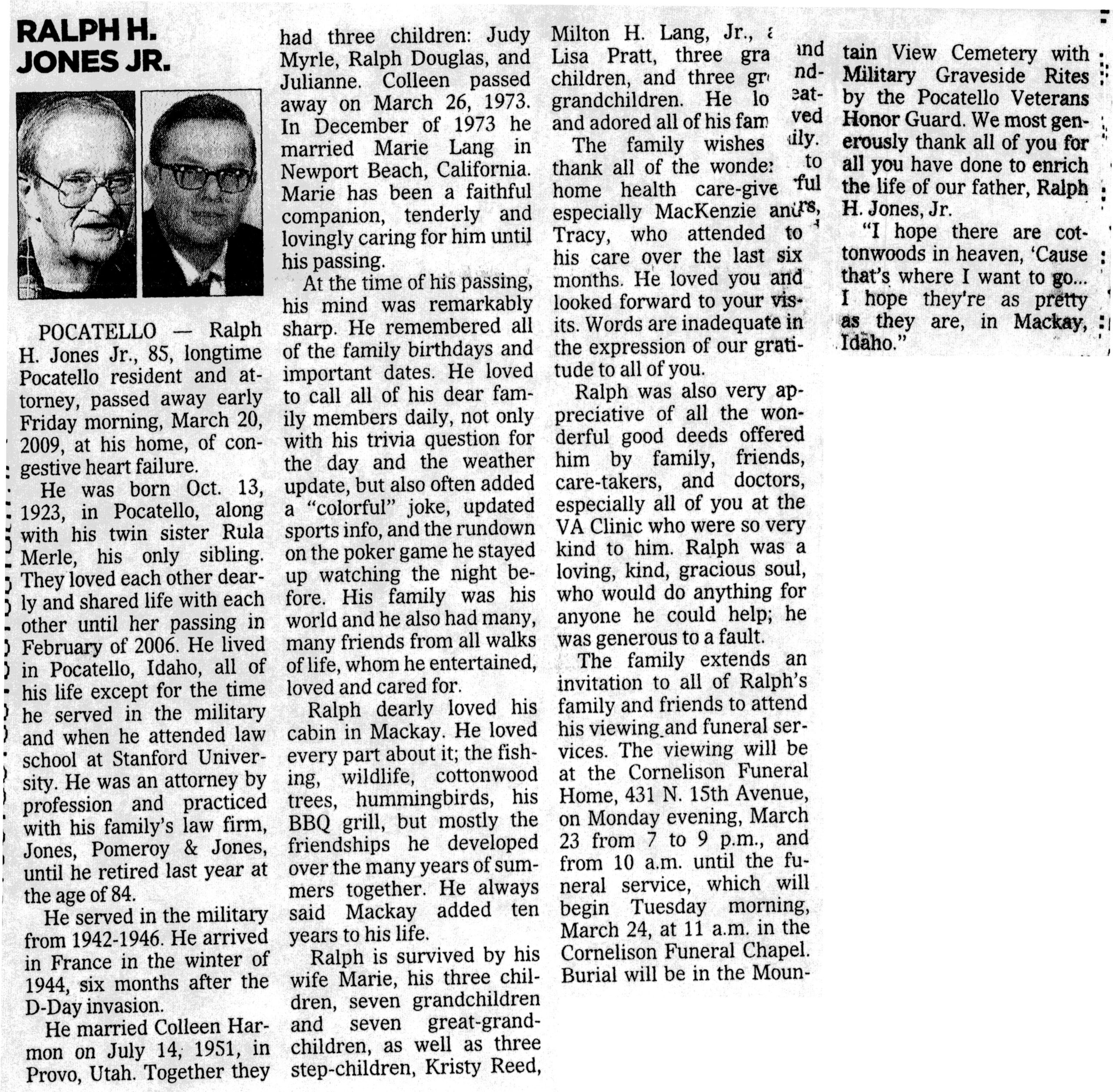 Ralph H Jones Jr obit