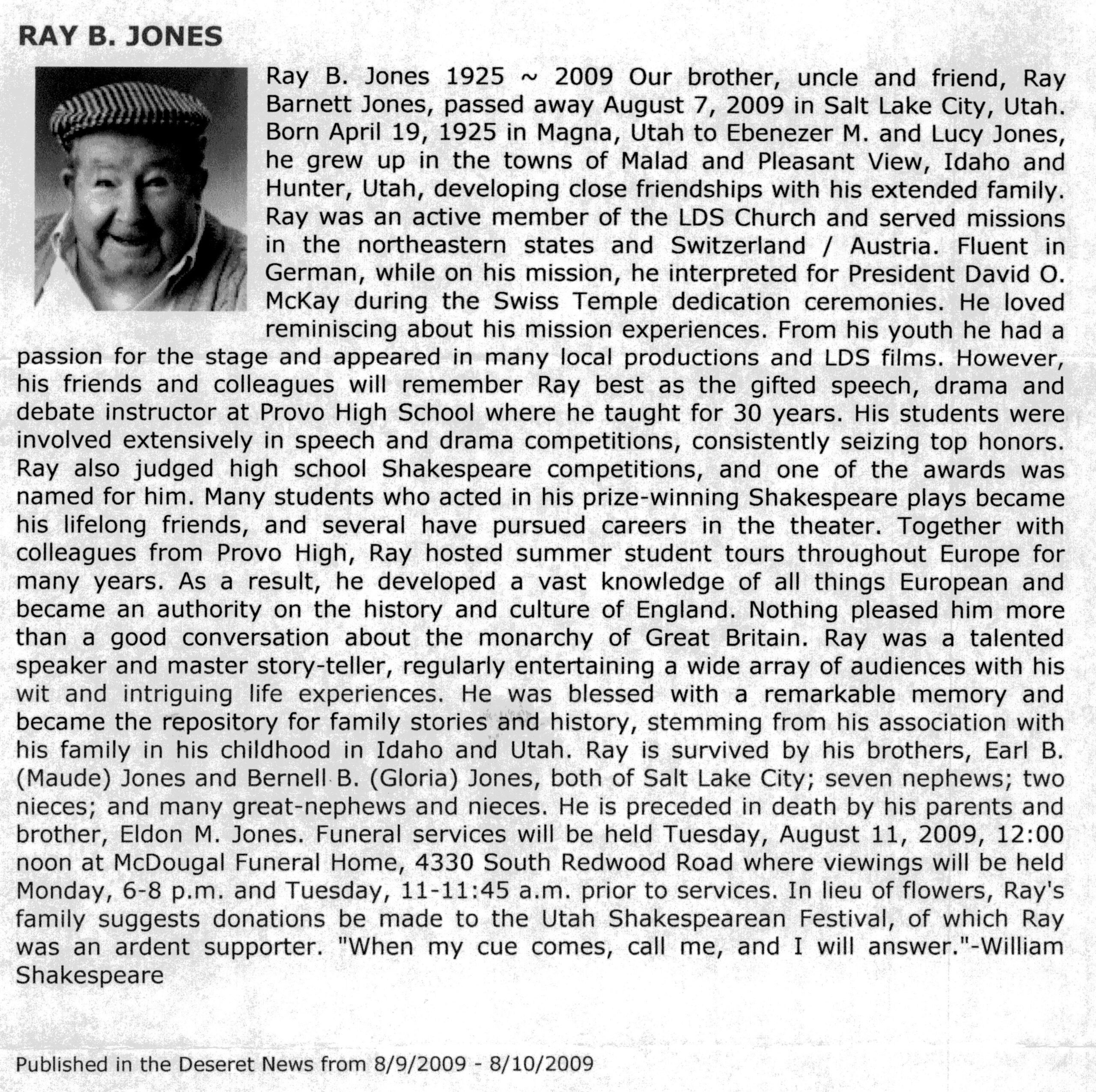 Ray B Jones obit