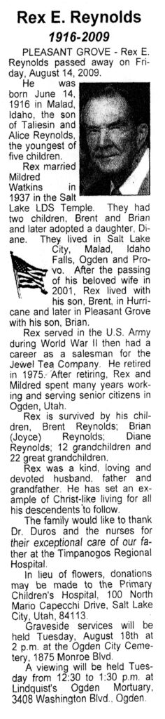 Rex E Reynolds obit
