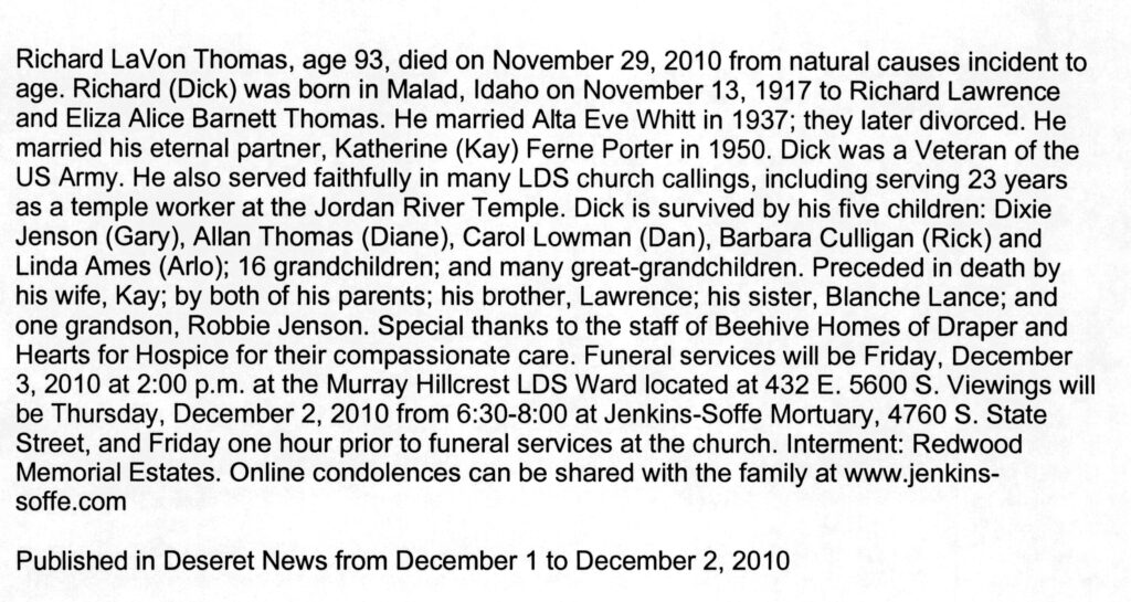 Richard LaVon Thomas obit